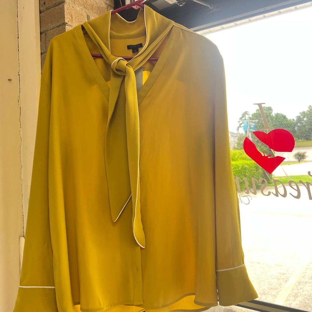 Ann Taylor Mustard Tie-Neck Blouse